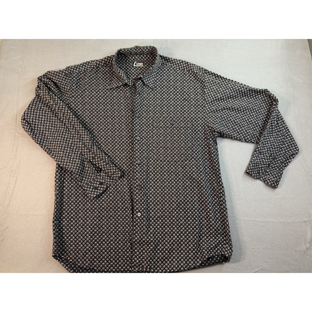 L' Uomo By Enro Long Sleeve Dress Shirt Black geometric Large